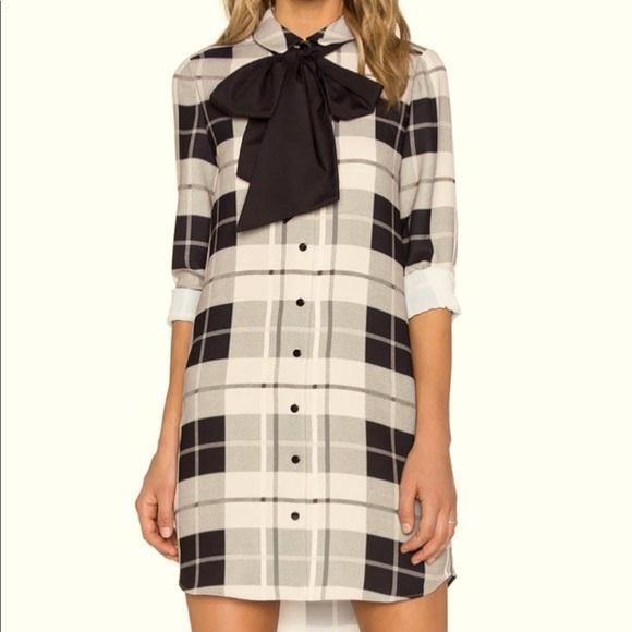 kate spade Dresses & Skirts - kate spade Black and Tan Plaid Long Sleeve Shirt Dress with Bow